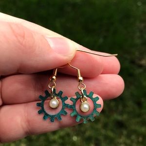 Steampunk pearl princess country bridal earrings